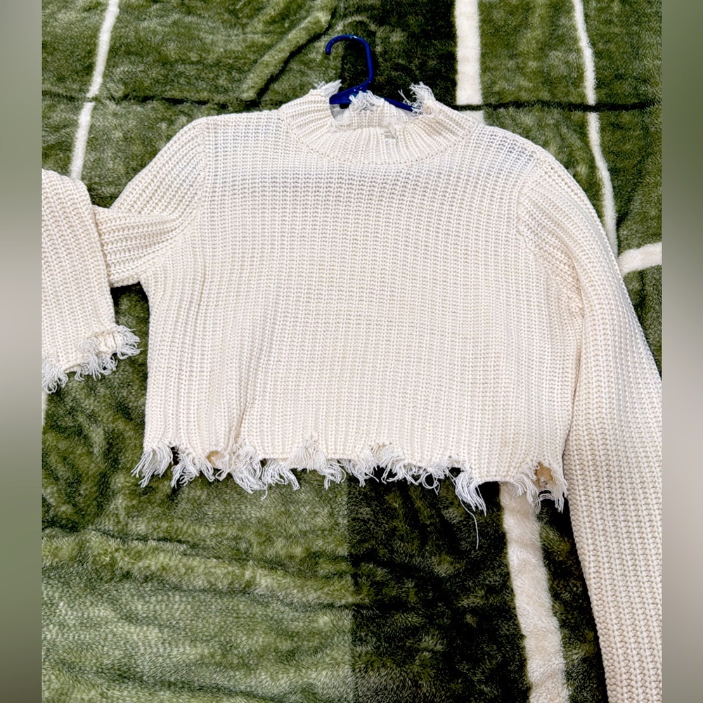 Cream Frayed Hem Top